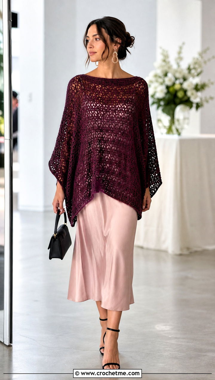 Batwing Lace Weight Crochet Sweater With Slip Dress - 15 Lace Weight Crochet Sweater outfit ideas