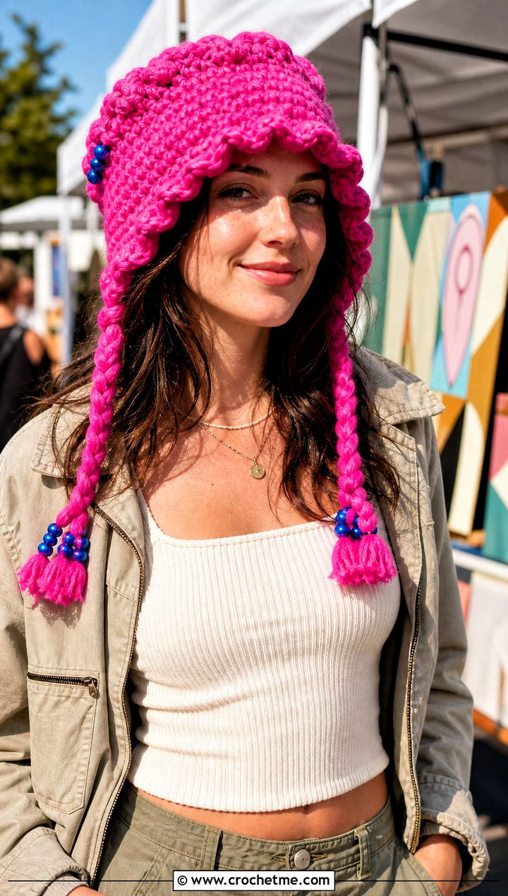 Beaded Braid Cabbage Patch Crochet Hat With Festival Outfit - 25 Cabbage Patch Crochet Hat outfit ideas