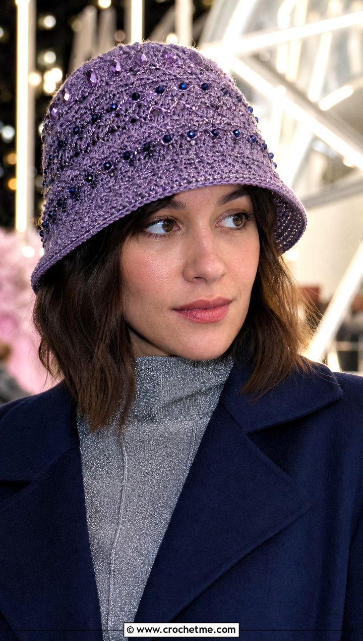 Beaded Crochet Bucket Hat With Evening Coat - 35 crochet winter bucket hat outfit ideas