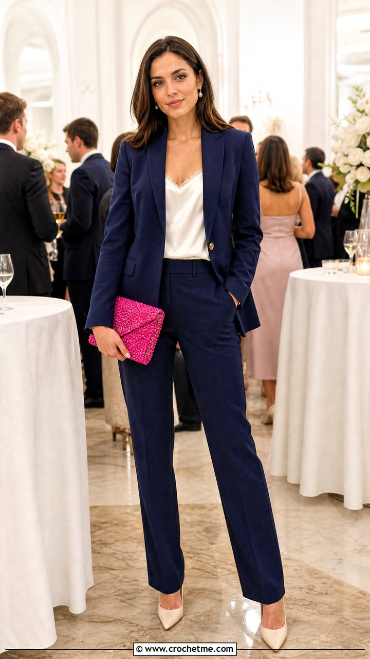 Beaded Crochet Clutch With Tailored Suit - 35 crochet accessories outfit ideas