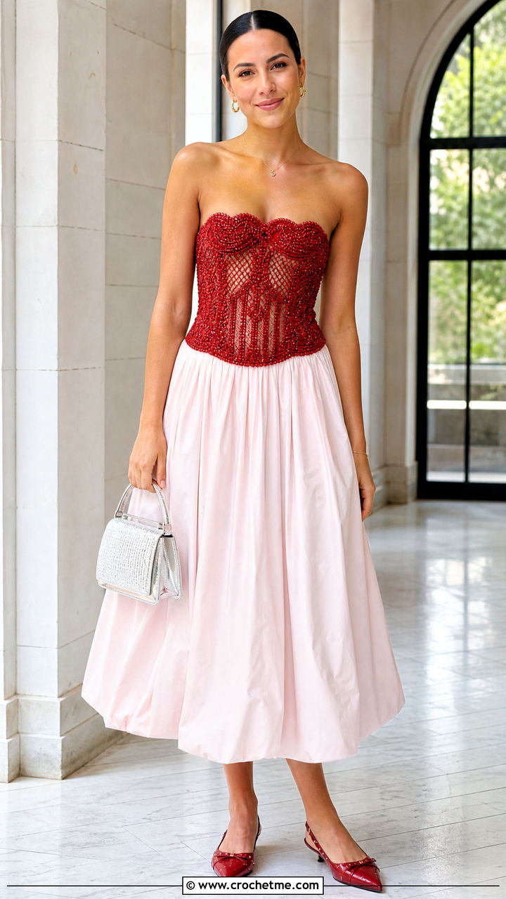 Beaded Crochet Corset Top With Full Skirt - 35 Crochet Top With Beads outfit ideas