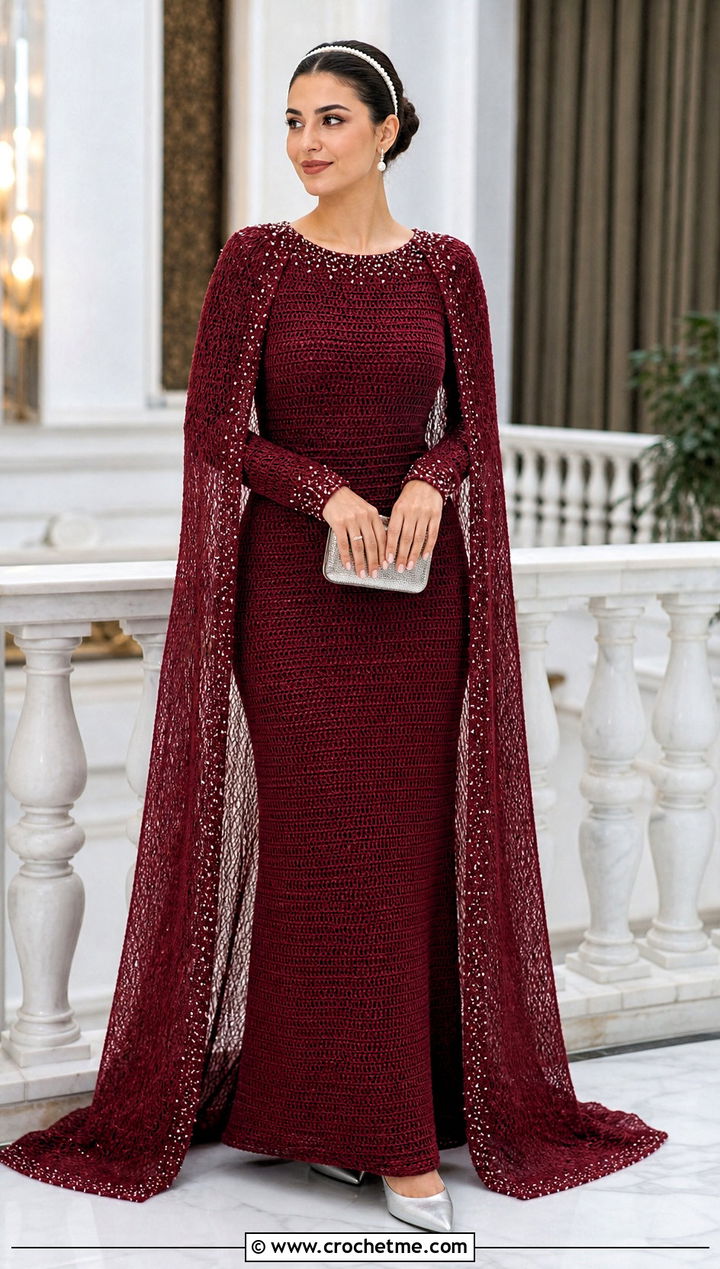 Beaded Crochet Elsa Dress With Pearl Accessories - 30 crochet elsa dress outfit ideas