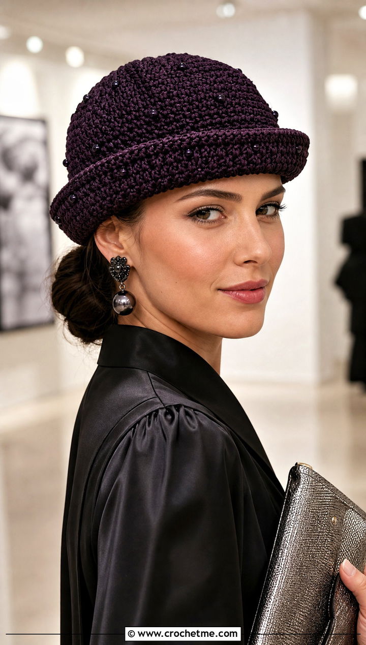 Beaded Crochet Fold Up Brim Hat With Evening Outfit - 15 Crochet Hat With Fold Up Brim outfit ideas