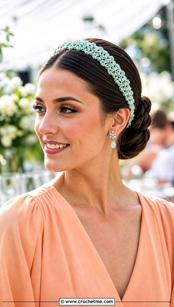 Beaded Crochet Hair Headband With Wedding Guest Midi Dress - 30 crochet hair headband outfit ideas