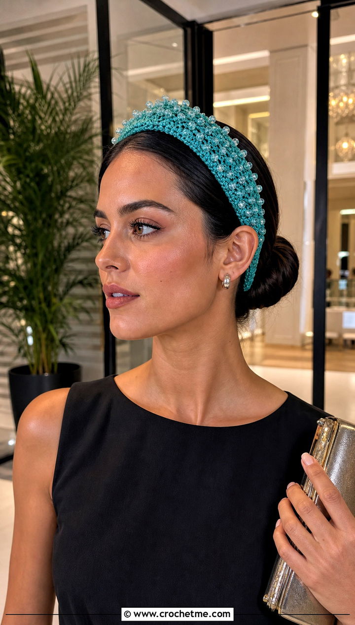 Beaded Crochet Headband With Black Summer Dress - 15 summer crochet headband outfit ideas