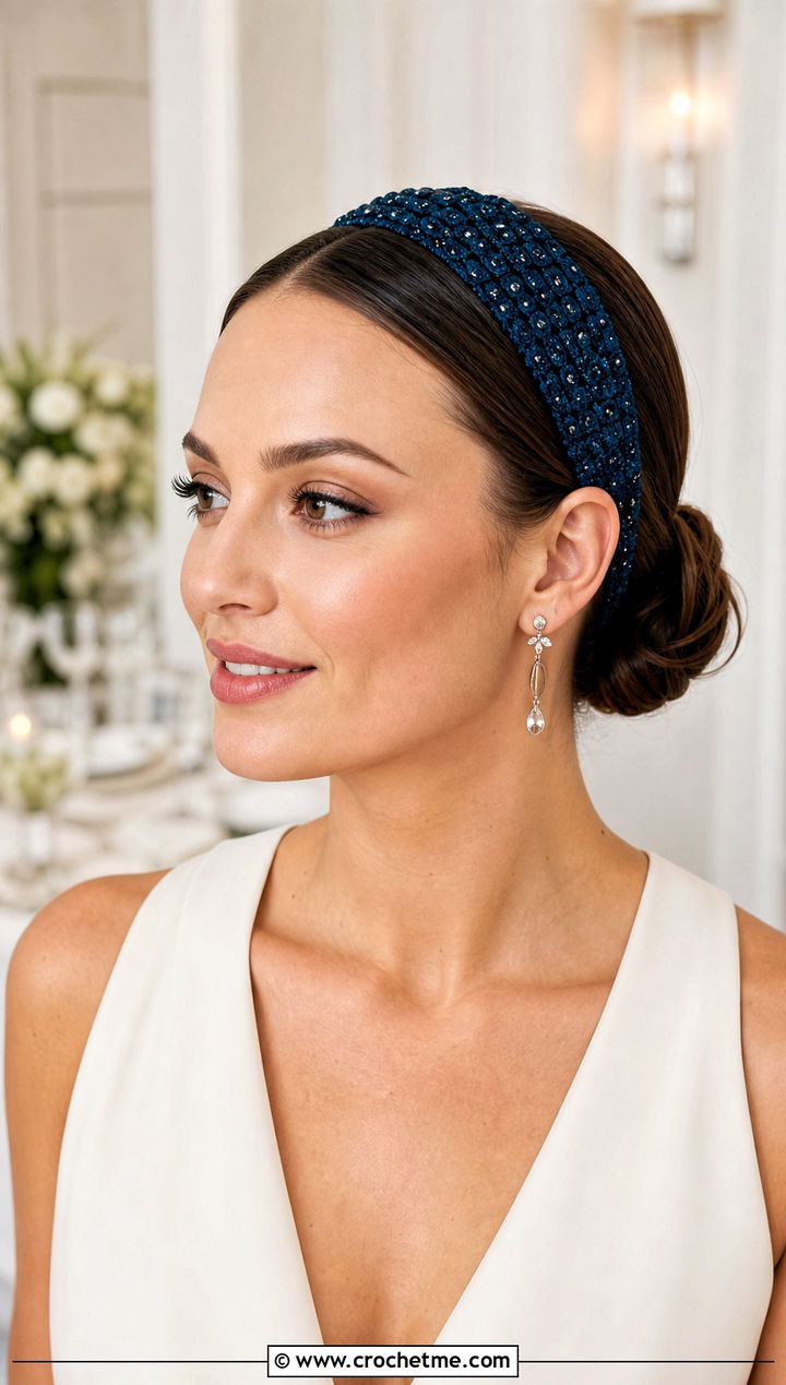 Beaded Crochet Headband With Evening Jumpsuit - 30 crochet headband for women outfit ideas
