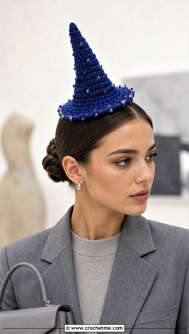 Beaded Crochet Mini Witch Hat With Monochrome Outfit - 25 Crochet Mini Witch Hat outfit ideas