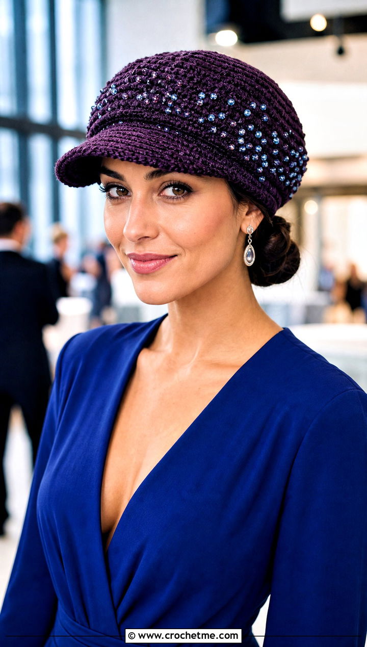 Beaded Crochet Newsboy Hat With Evening Jumpsuit - 25 newsboy crochet hat outfit ideas