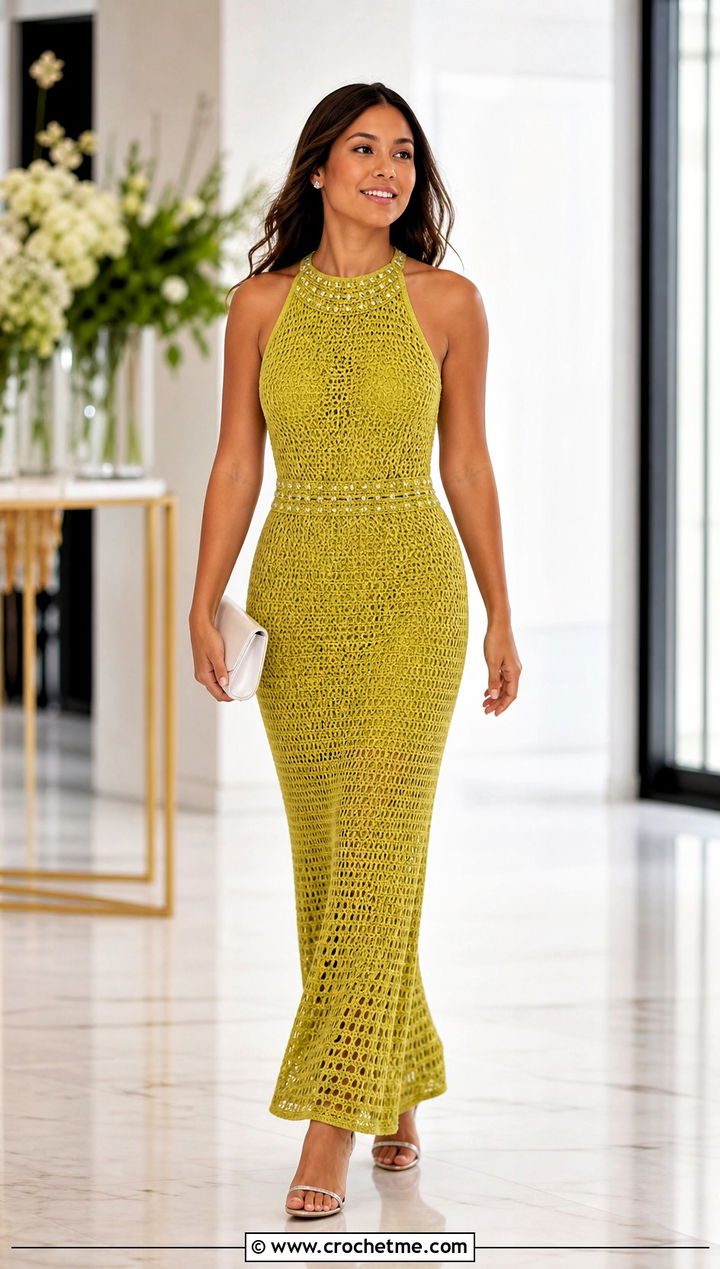Beaded Crochet Prom Dress With Barely There Heels - 30 Prom Crochet Dress outfit ideas