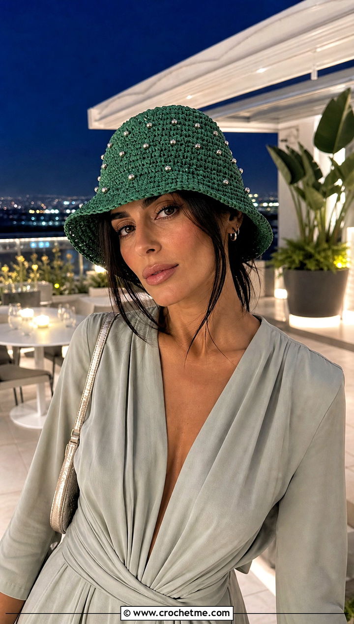 Beaded Crochet Raffia Bucket Hat With Jumpsuit - 25 crochet raffia bucket hat outfit ideas