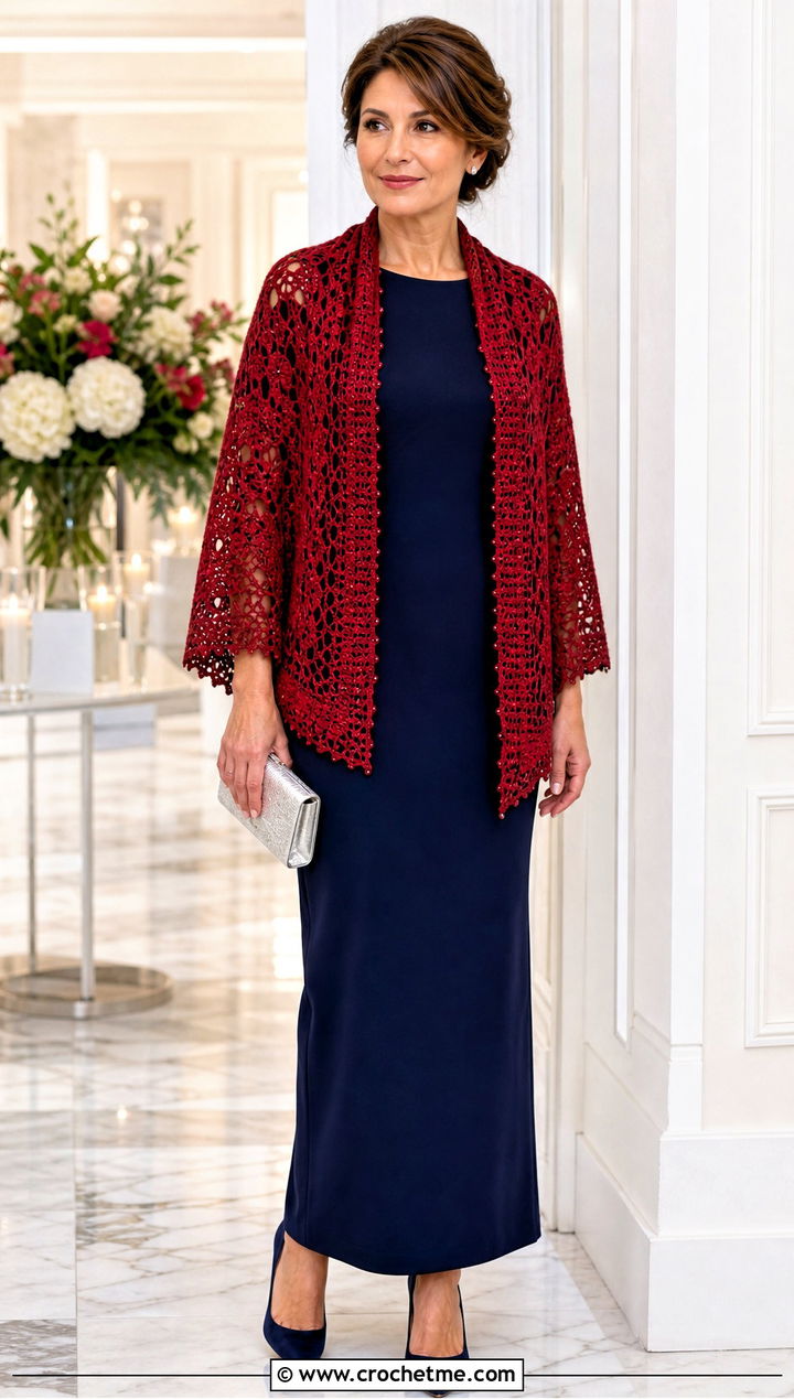 Beaded Crochet Rectangle Shawl With Column Dress - 35 Crochet Rectangle Shawl outfit ideas