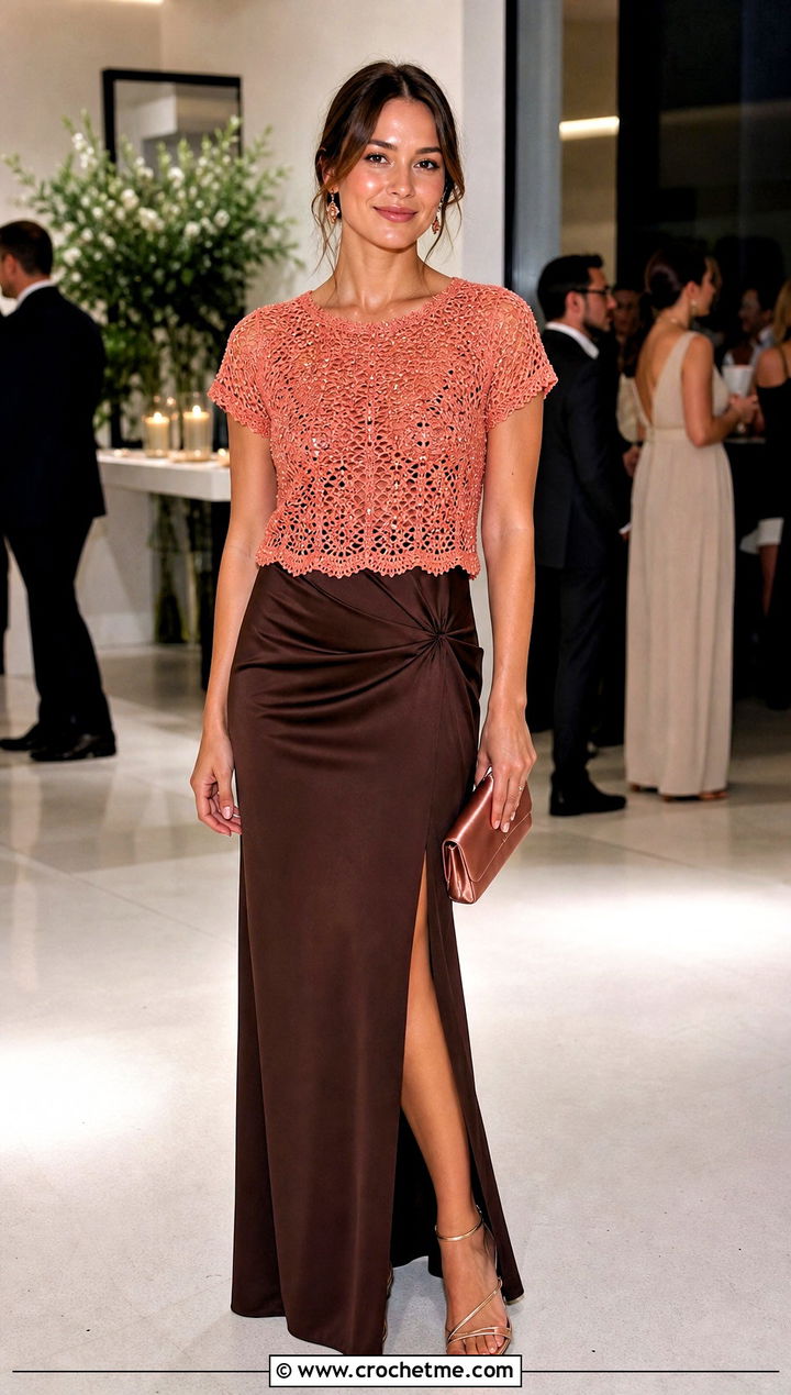 Beaded Crochet Shirt With Tailored Maxi Skirt - 30 easy crochet shirt outfit ideas