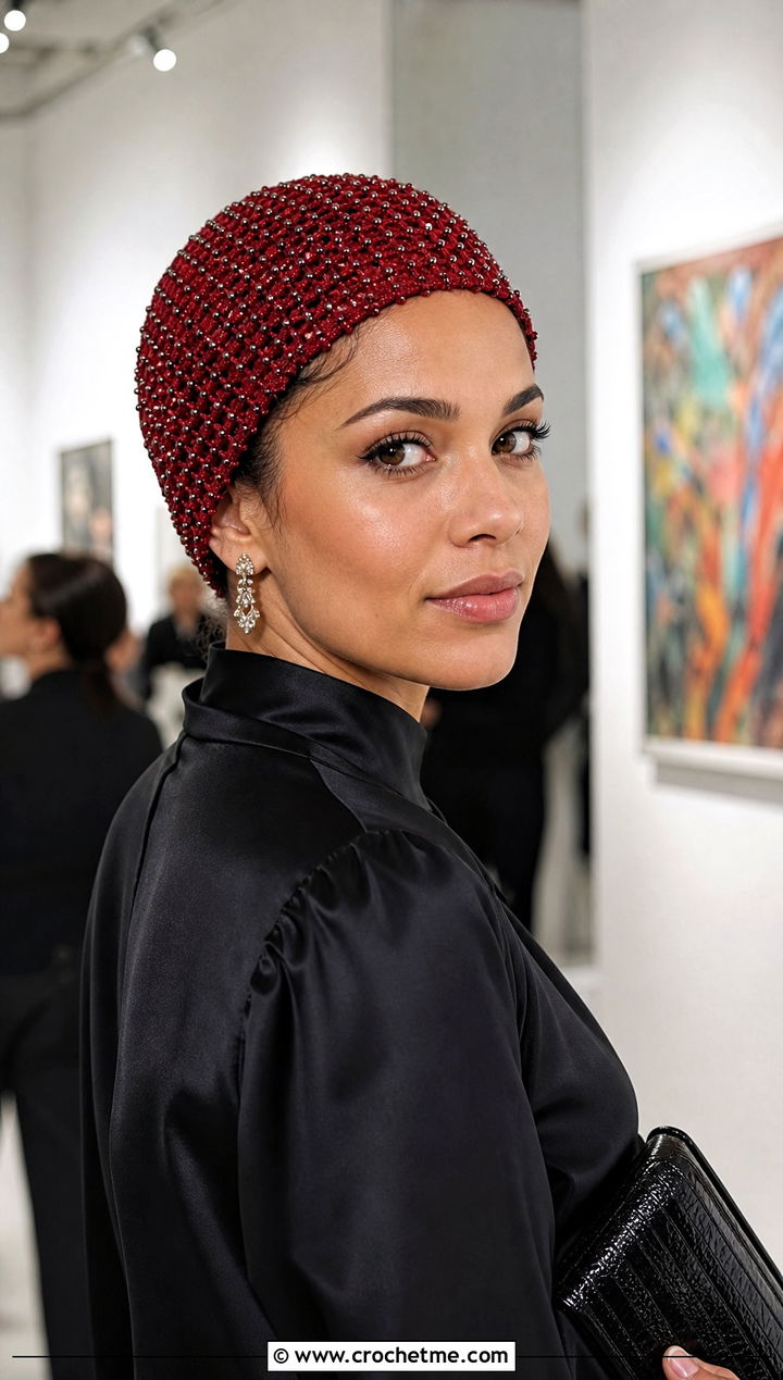 Beaded Crochet Skullcap Beanie With Evening Separates - 20 Fun Crochet Beanie outfit ideas