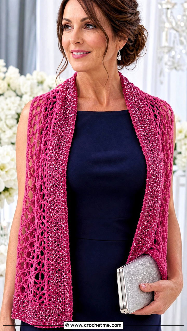 Beaded Crochet Stole Scarf With Column Dress - 15 beaded crochet scarf design outfit ideas
