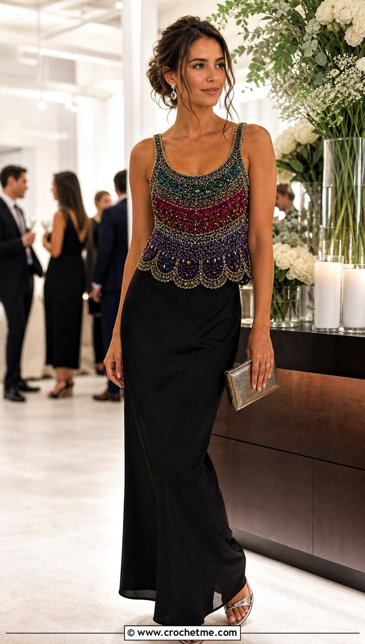 Beaded Crochet Tank Top With Maxi Skirt - 25 crochet tank tops for women outfit ideas