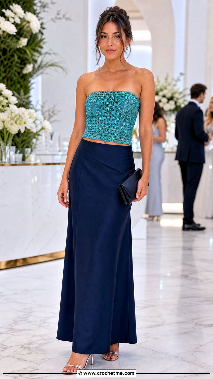 Beaded Crochet Tube Top With Tailored Maxi Skirt - 35 crochet tube top outfit ideas