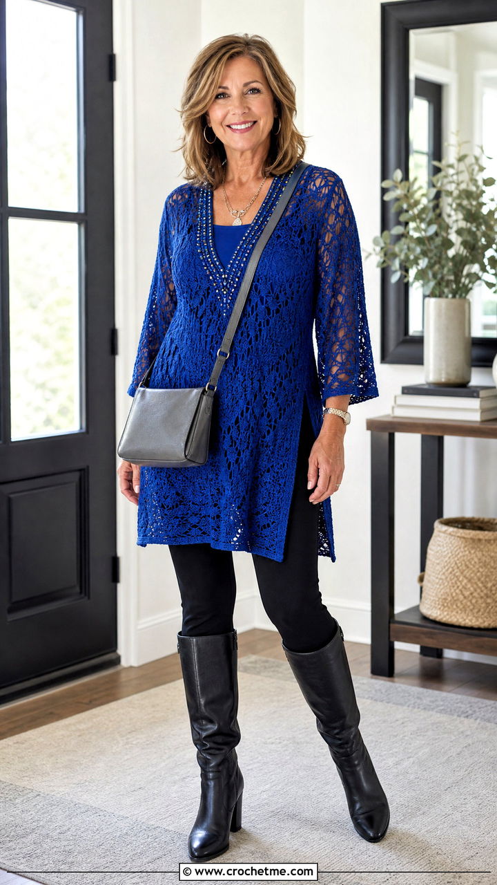 Beaded Crochet Tunic Top With Leggings - 35 Crochet Top With Beads outfit ideas