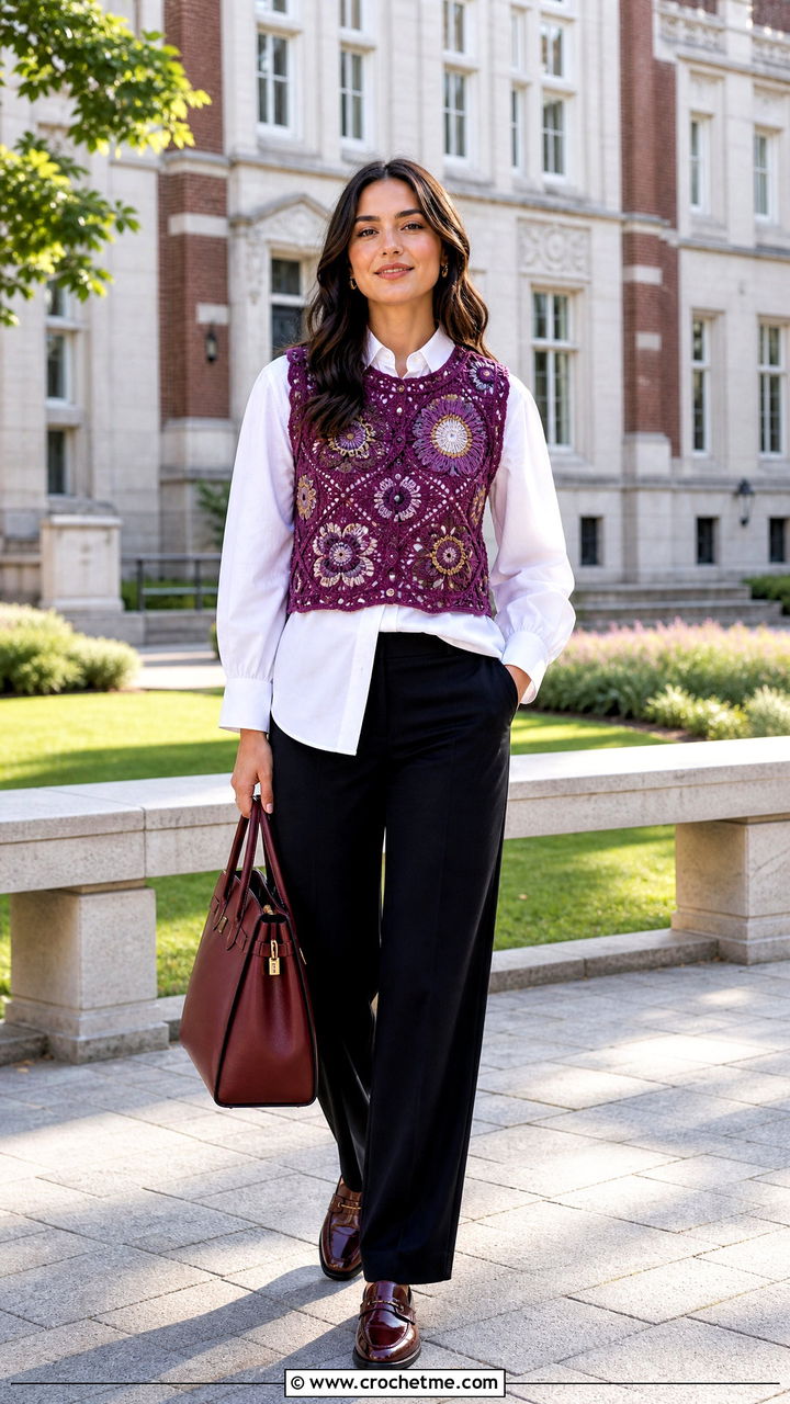 Beaded Crochet Vest Top With White Shirt - 35 Crochet Top With Beads outfit ideas