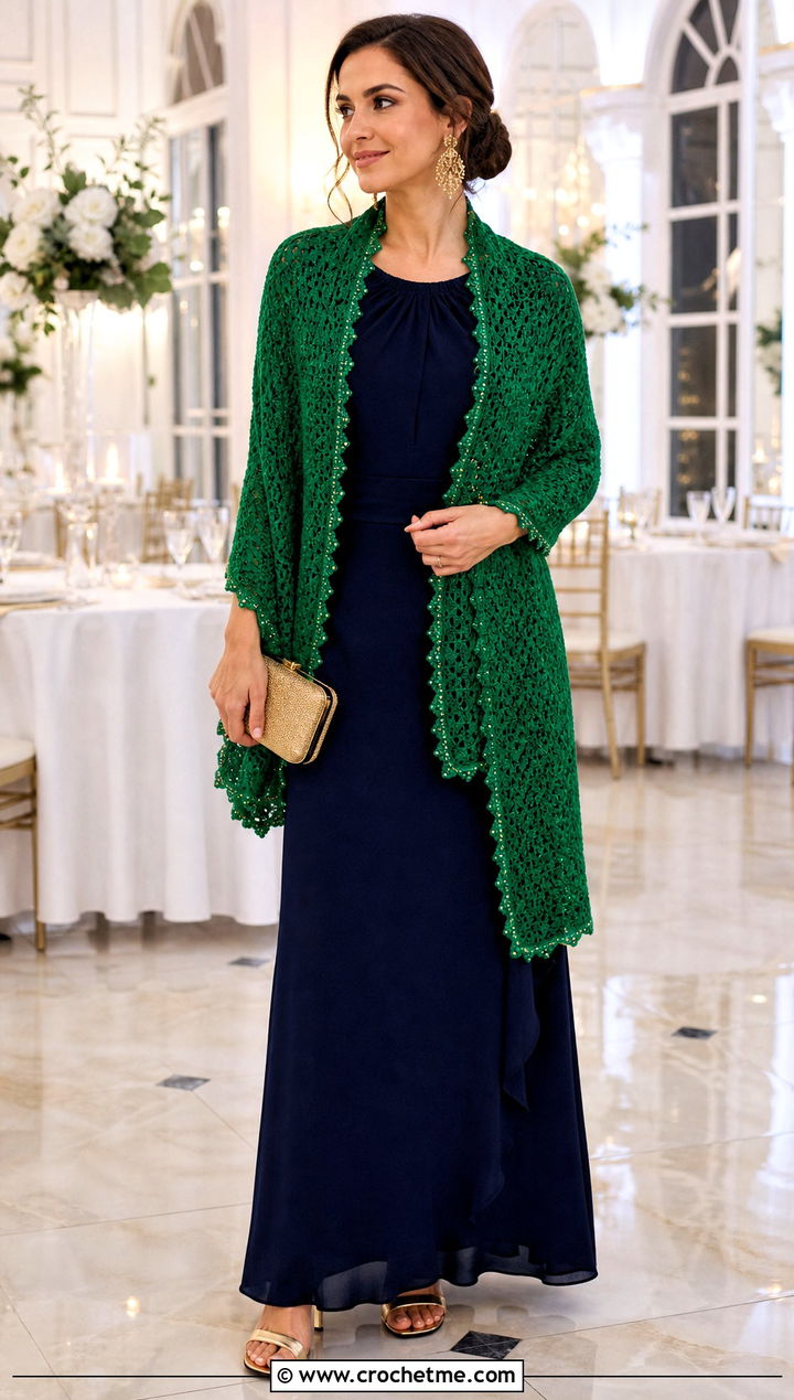 Beaded Edge Rectangle Crochet Shawl With Maxi Dress - 20 Rectangle Crochet Shawl outfit ideas