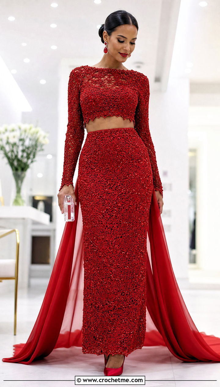 Beaded Hand Crochet Two Piece Wedding Dress - 15 Hand Crochet Wedding Dress outfit ideas