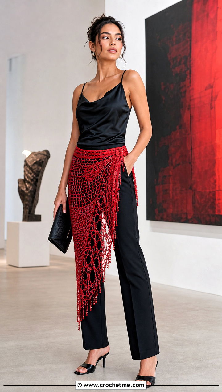 Beaded Lace Crochet Sarong With Satin Camisole - 35 crochet sarong outfit ideas
