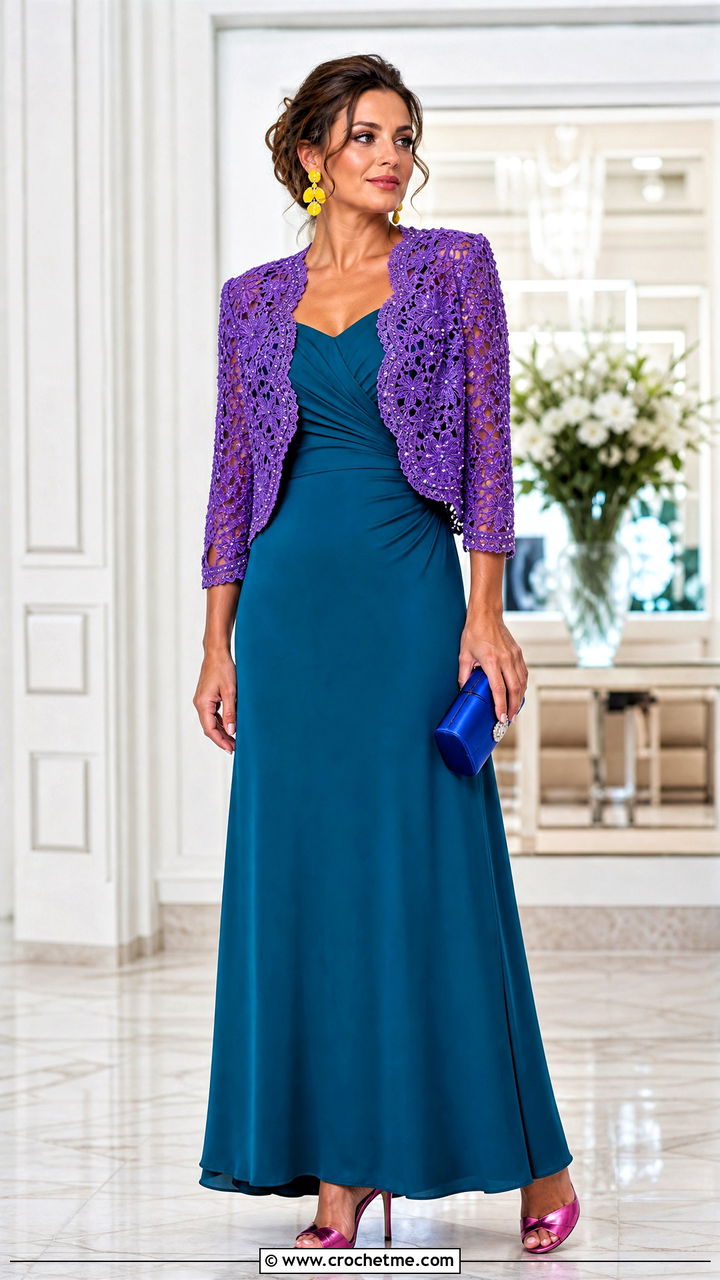 Beaded Lace Crochet Shrug With Formal Gown - 35 crochet shrug outfit ideas