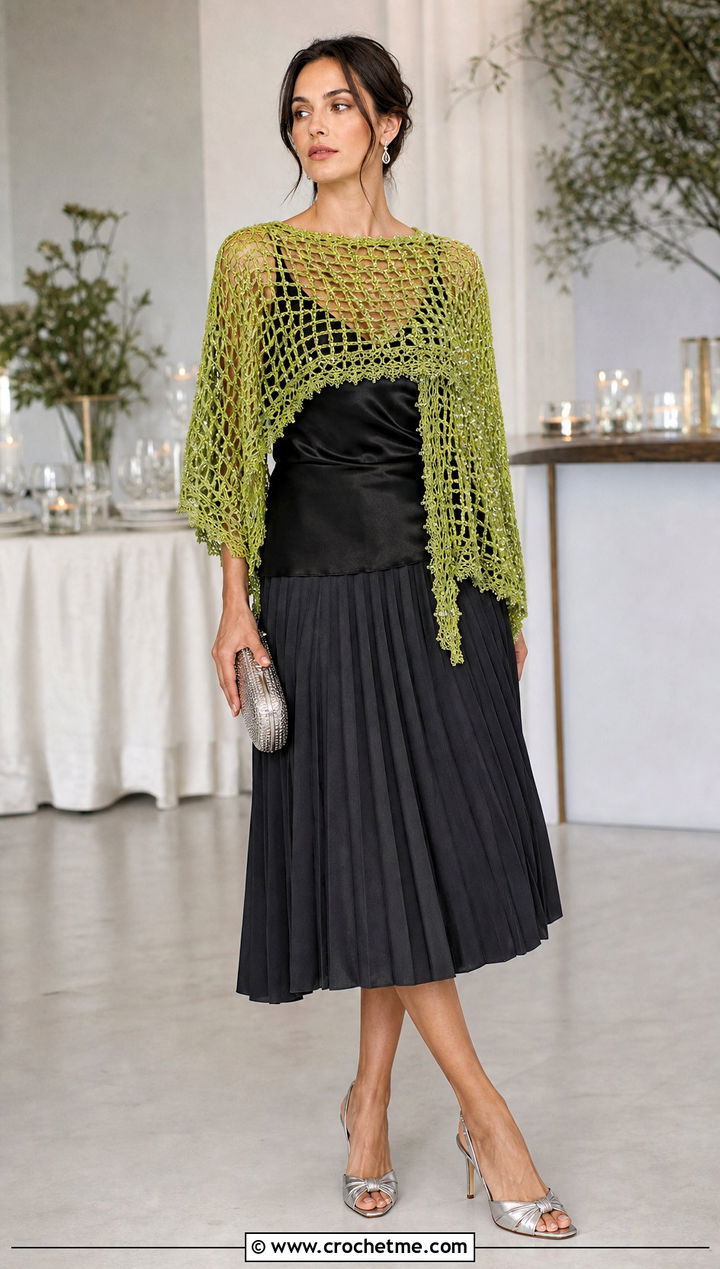 Beaded Lace Poncho With Pleated Midi Skirt - 15 Crochet Lace Poncho On Hanger outfit ideas