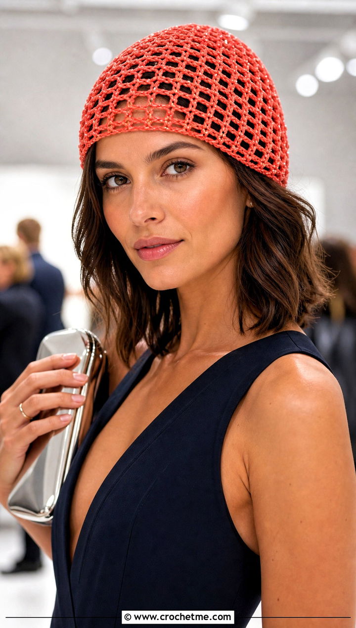 Beaded Mesh Lightweight Crochet Beanie With Monochrome Outfit - 15 Lightweight Crochet Beanie outfit ideas
