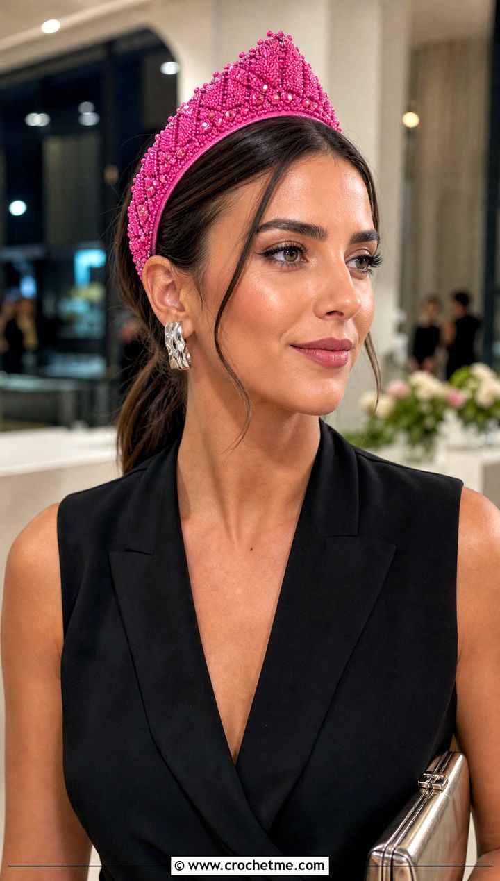 Beaded Triangle Headband With Black Jumpsuit And Heels - 30 crochet triangle headband outfit ideas