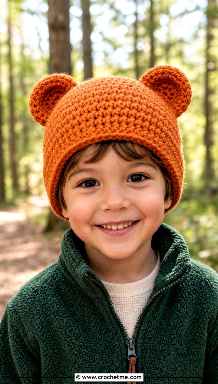 Bear Ear Crochet Hat With Fleece Jacket - 25 crochet childs hat outfit ideas