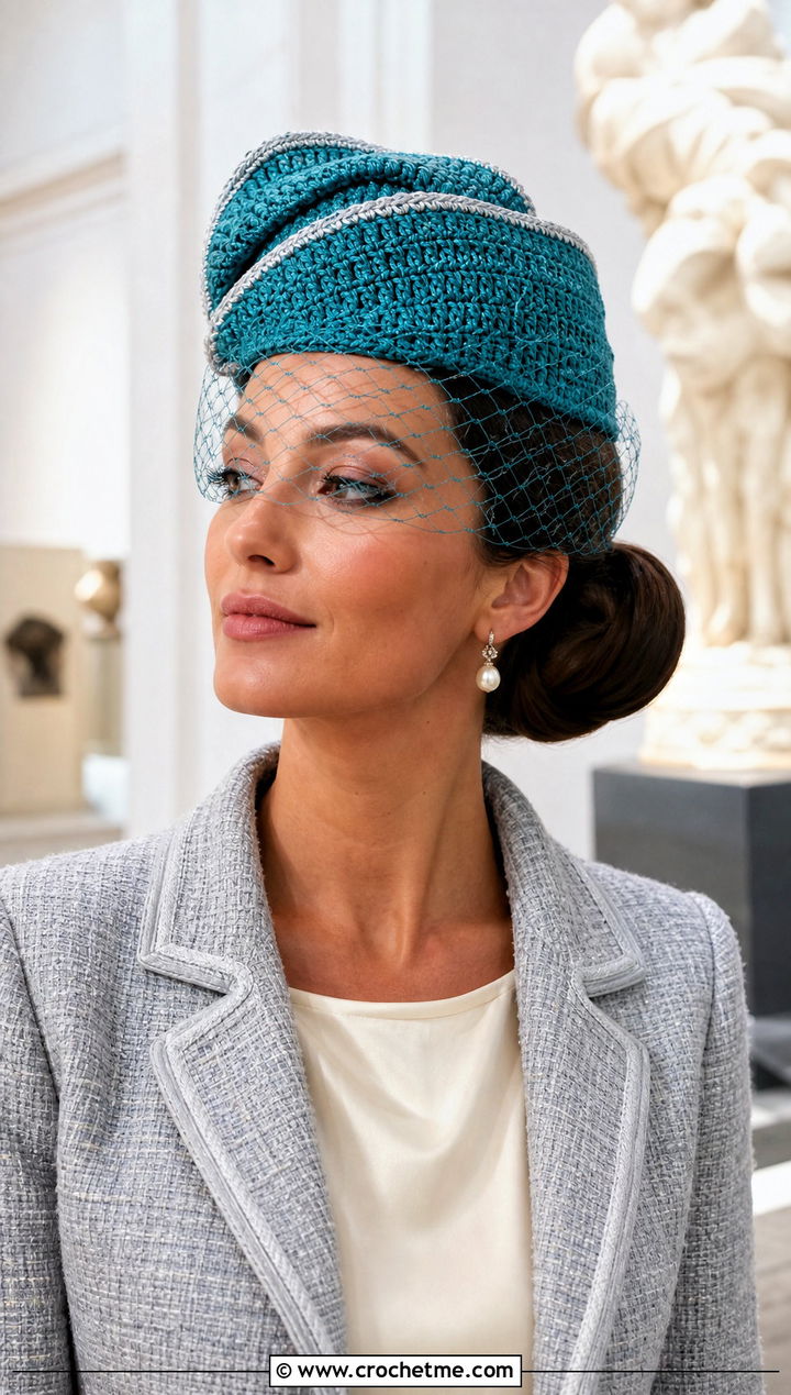 Beauxbatons Crochet Pillbox Hat With Tweed Suit - 15 harry potter crochet hat outfit ideas