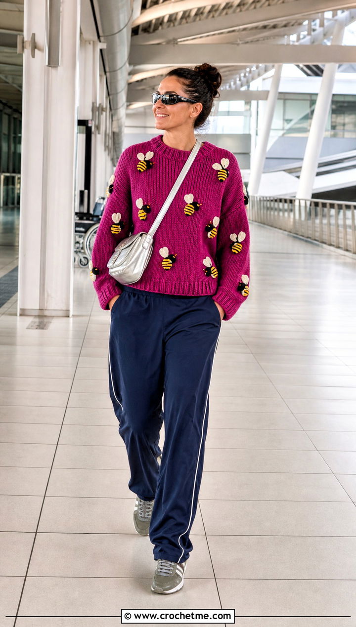 Bee Amigurumi Sweater With Track Pants - 30 amigurumi sweater outfit ideas