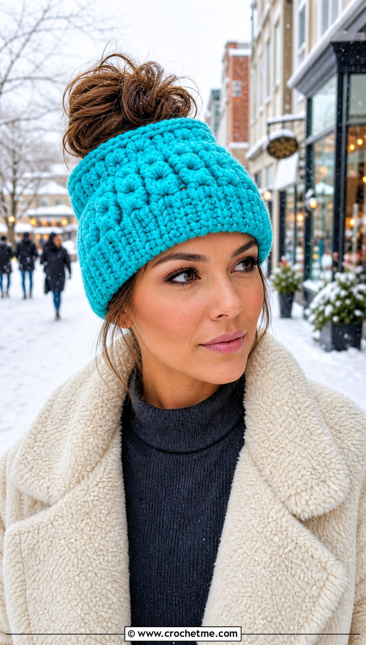 Beehive Crochet Messy Bun Hat With Elastic And Teddy Coat - 25 Crochet Messy Bun Hat With Elastic outfit ideas