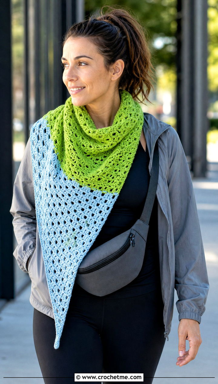 Beginner Color Block Triangle Crochet Shawl With Leggings - 15 Beginner Triangle Crochet Shawl outfit ideas