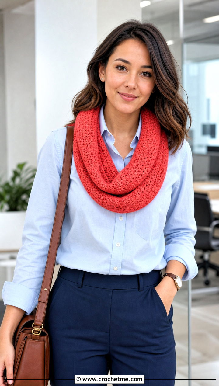Beginner Cowl Infinity Scarf With Button Down Shirt - 20 Beginner Crochet Infinity Scarf outfit ideas