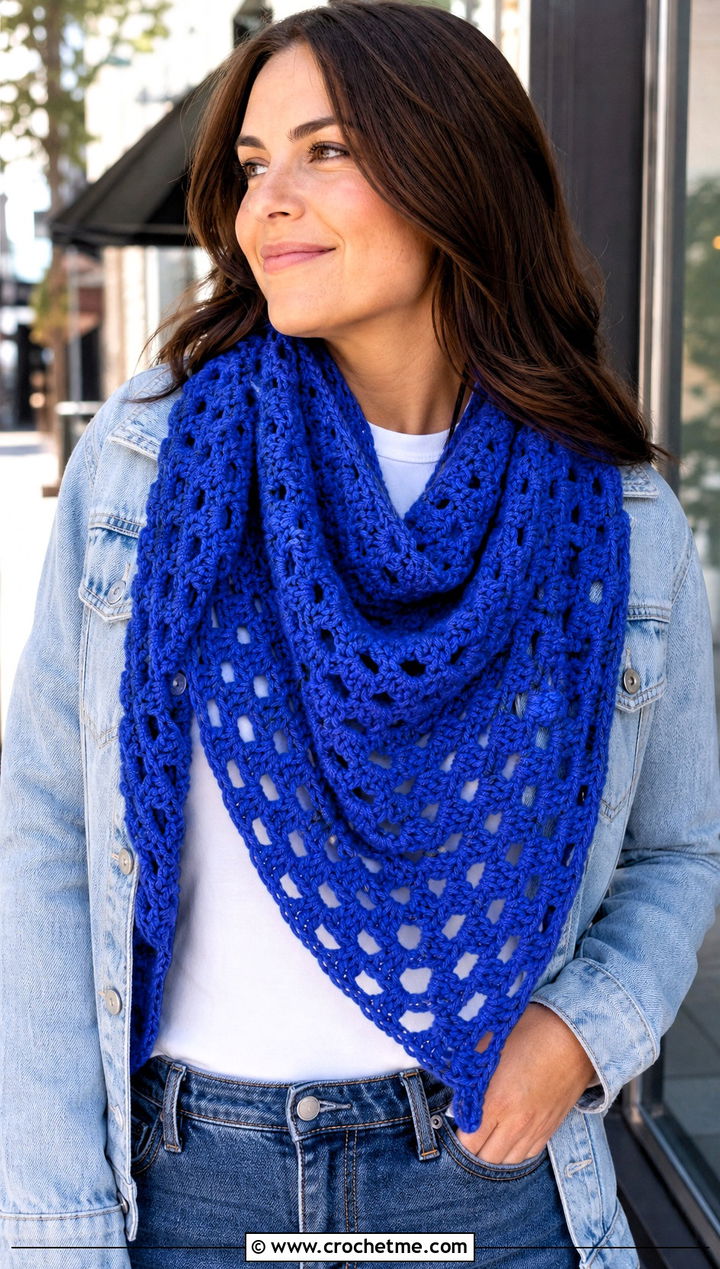 Beginner Granny Stitch Triangle Crochet Shawl With Jeans - 15 Beginner Triangle Crochet Shawl outfit ideas