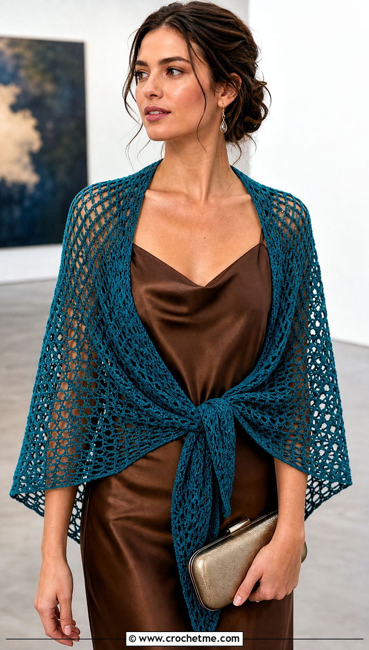 Beginner Mesh Triangle Crochet Shawl With Slip Dress - 15 Beginner Triangle Crochet Shawl outfit ideas