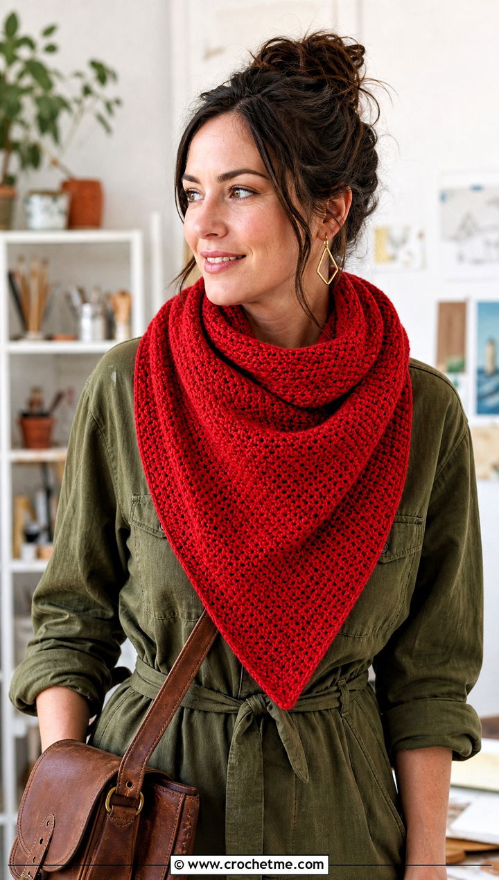 Beginner One Skein Triangle Crochet Shawl With Utility Jumpsuit - 15 Beginner Triangle Crochet Shawl outfit ideas
