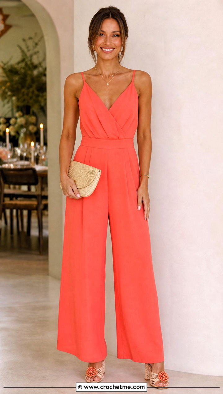 Beige Crochet Strappy Heeled Sandals With A Wide Leg Jumpsuit - 15 beige crochet summer sandals outfit ideas