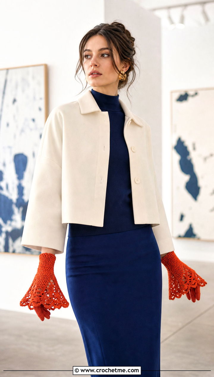 Bell Cuff Crochet Gloves With Column Skirt - 30 aesthetic crochet gloves outfit ideas