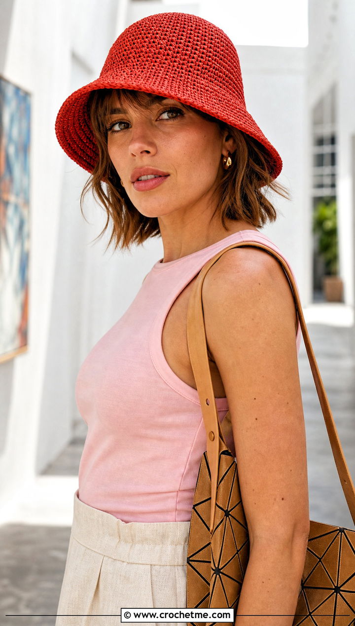 Bell Shape Crochet Sun Hat With Culottes - 25 summer crochet sun hat outfit ideas