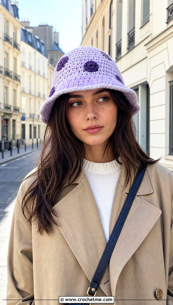 Bell Shaped Crochet Toadstool Hat With Trench Coat - 15 Crochet Toadstool Hat outfit ideas