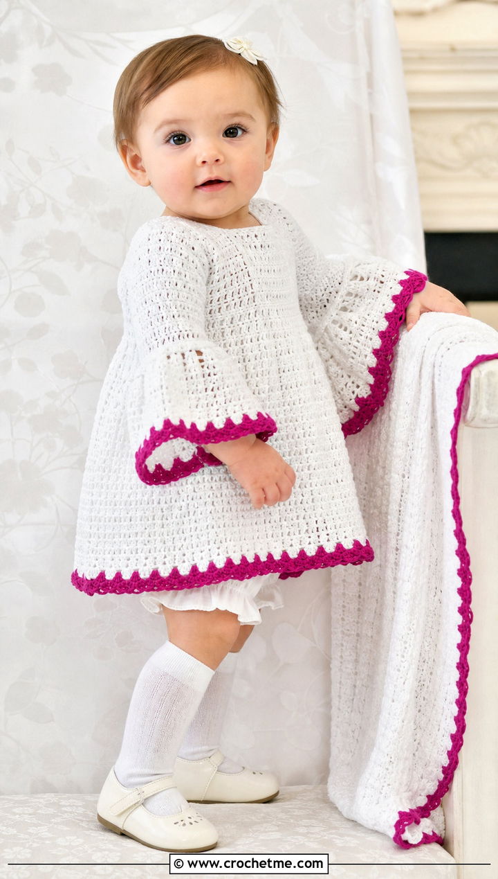 Bell Sleeve Crochet Baptism Gown With Soft Socks - 15 Crochet Baptism Gown outfit ideas