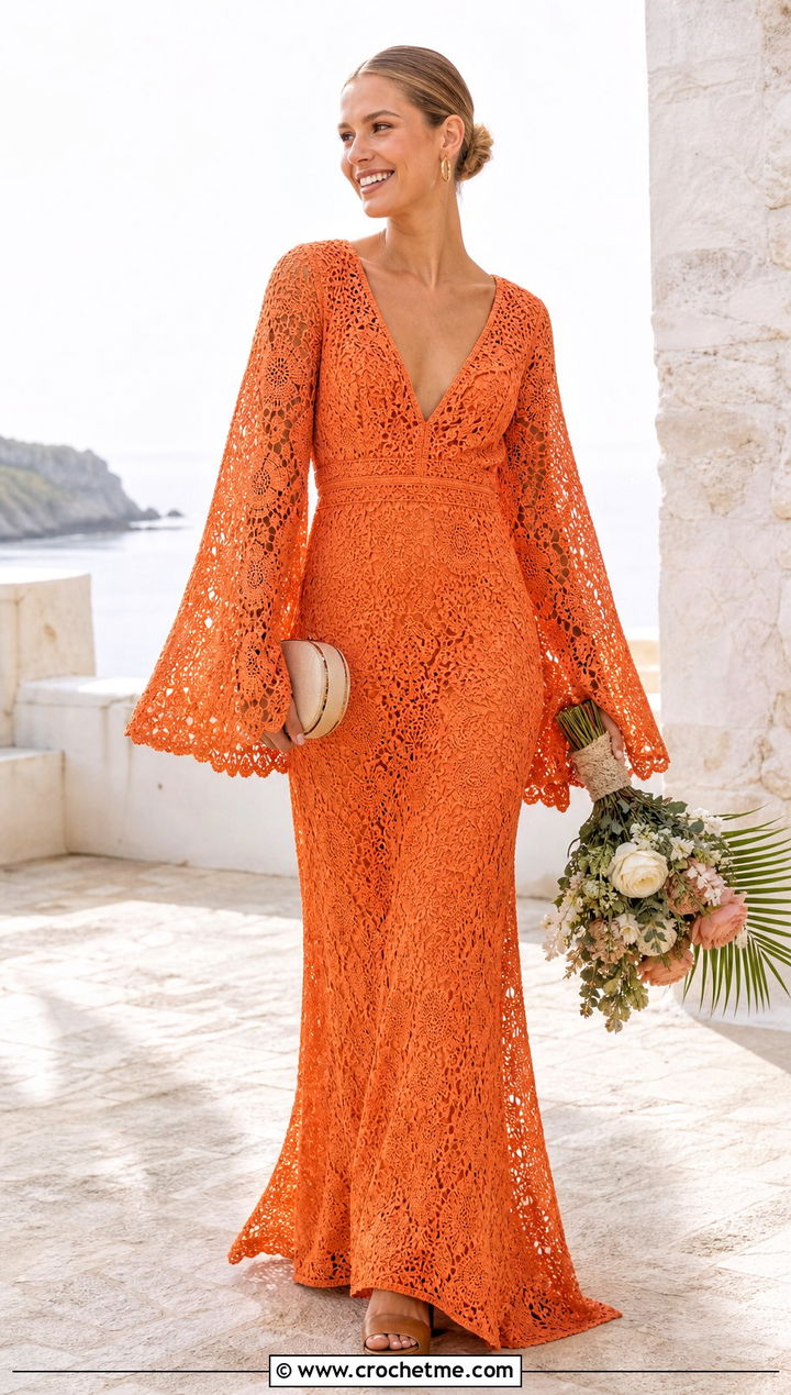 Bell Sleeve Crochet Wedding Dress - 15 Elegant Crochet Wedding Dress outfit ideas