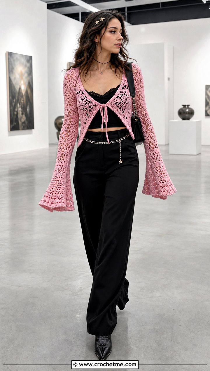 Bell Sleeve Crochet Witch Top With Wide Leg Pants - 30 crochet witch costume outfit ideas