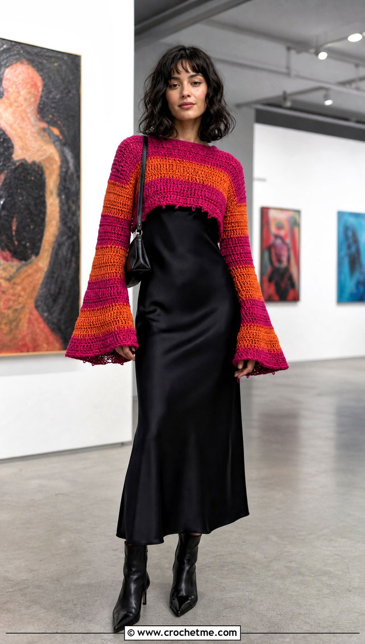 Bell Sleeve Freddy Krueger Sweater Over A Slip Dress - 30 crochet freddy krueger sweater outfit ideas