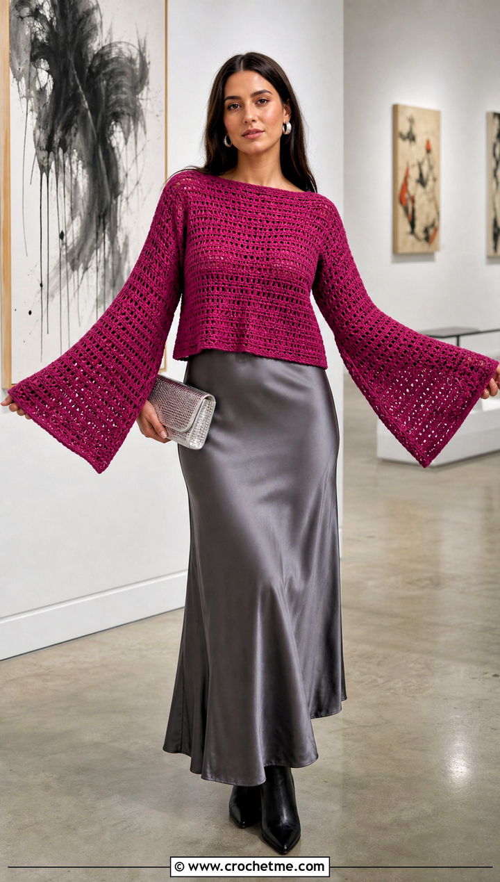 Bell Sleeve Half Double Crochet Sweater With Slip Dress - 30 half double crochet sweater outfit ideas