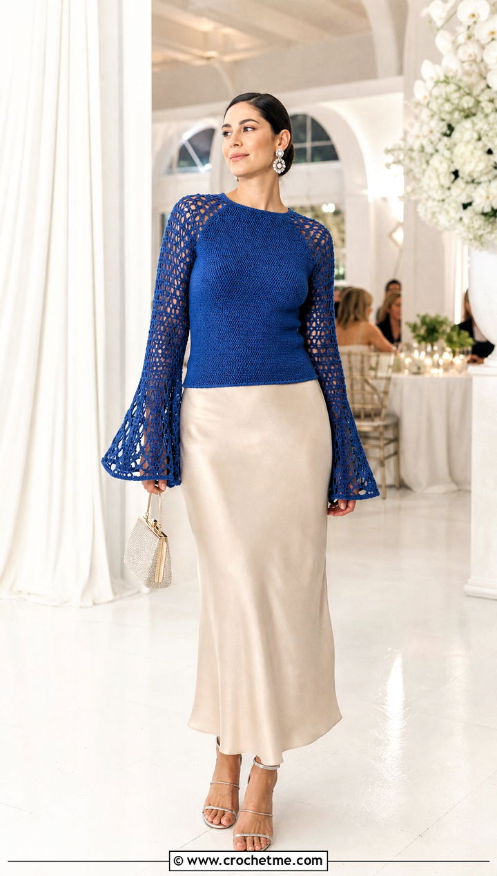 Bell Sleeve Raglan Crochet Top With Bias Cut Skirt - 35 raglan crochet top outfit ideas