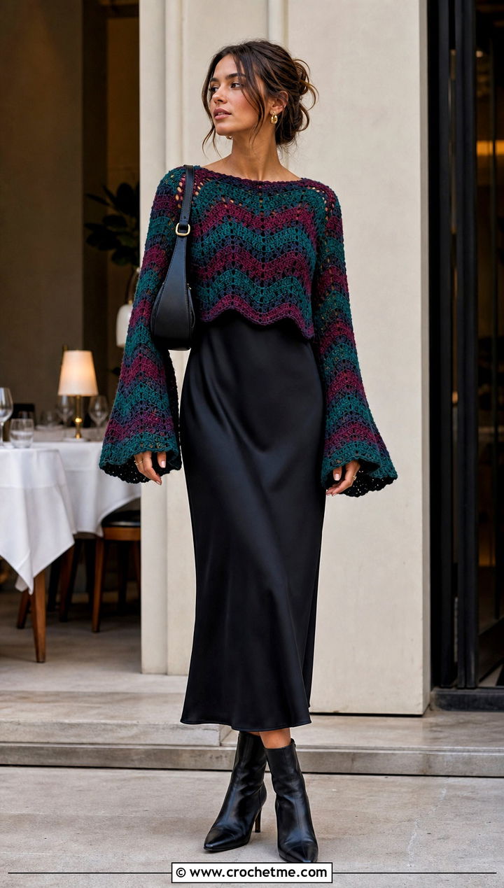 Bell Sleeve Tom Daley Crochet Sweater Over A Slip Dress - 25 tom daley crochet sweater outfit ideas