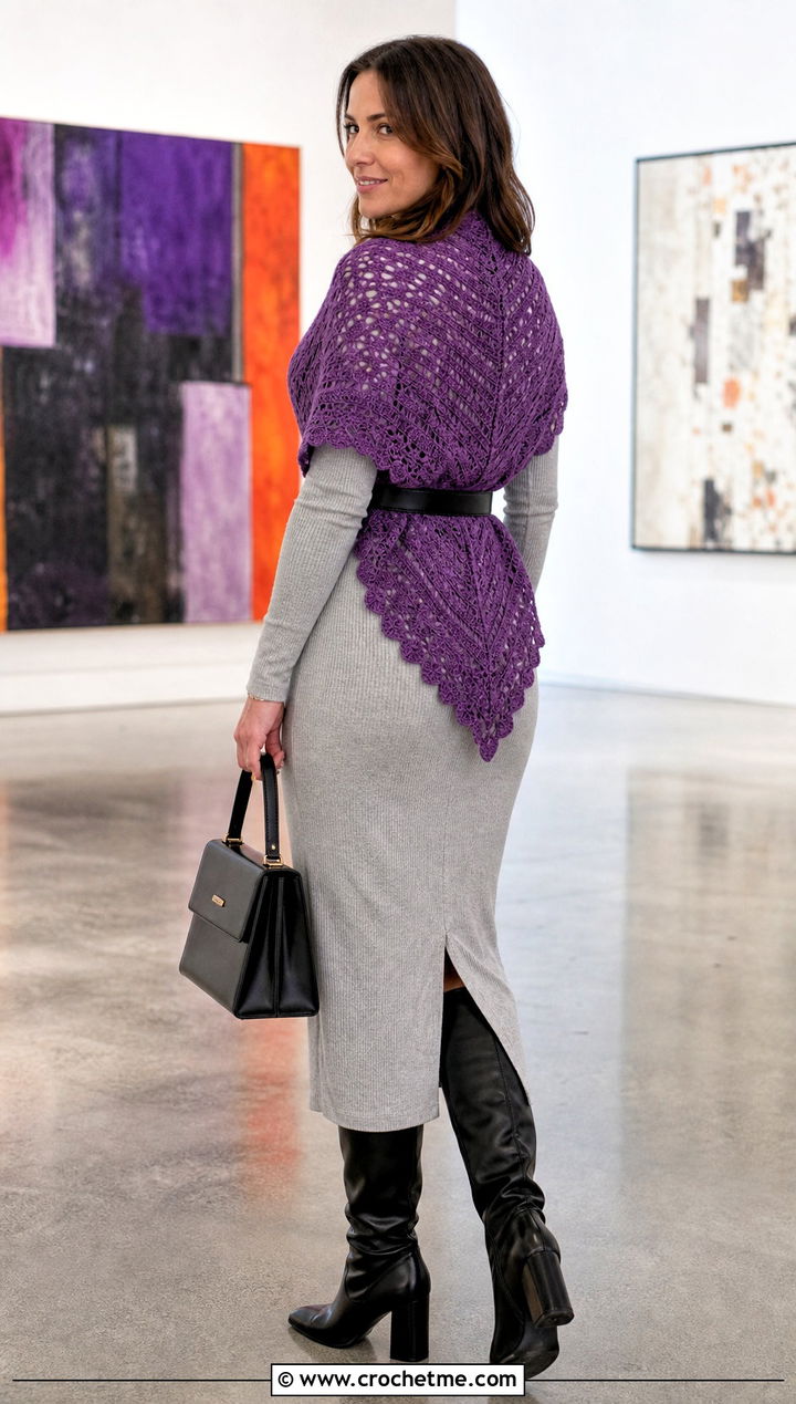 Belted Fall River Crochet Shawl With a Knit Midi Dress - 25 Fall River Crochet Shawl outfit ideas